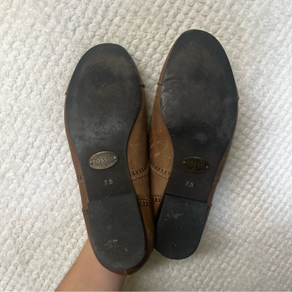 Womens Fossil Brown Leather Oxfords Slip On Laceless Classic Timeless 7.5 - Picture 6 of 7